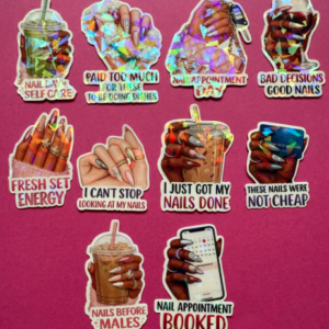 Holographic Nail Tech Stickers | Funny Nail Quotes, Press On Artist Pack